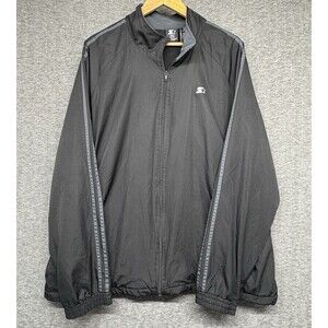 Starter Jacket Solid Black Nylon Men's Size 2-XL Lightweight Plain Full Zip